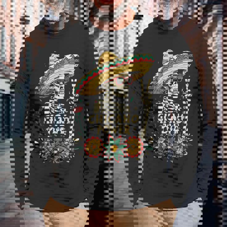 ヴィンテージ チカーノ Día De Los Muertos 長袖Tシャツ 高齢者への贈り物