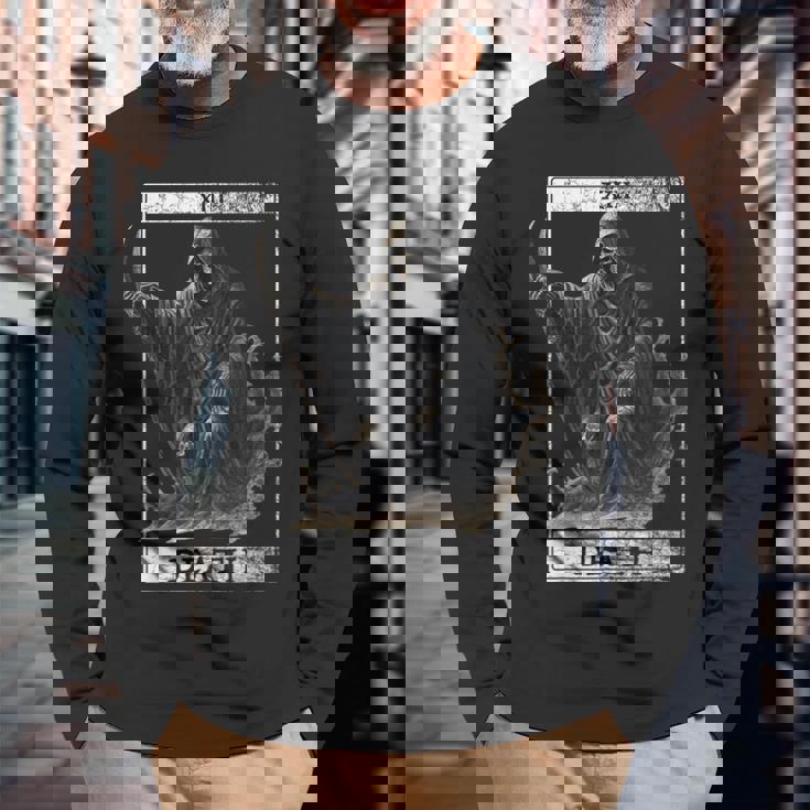 ヴィンテージ デス タロット カード 死神 オカルト悪魔の恐怖 長袖Tシャツ 高齢者への贈り物