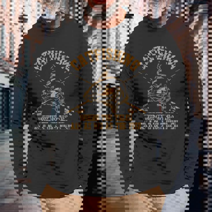 ヴィンテージ ナマズ 面白い ナマズ 釣り フィッシング フィッシャーマン 長袖Tシャツ 高齢者への贈り物