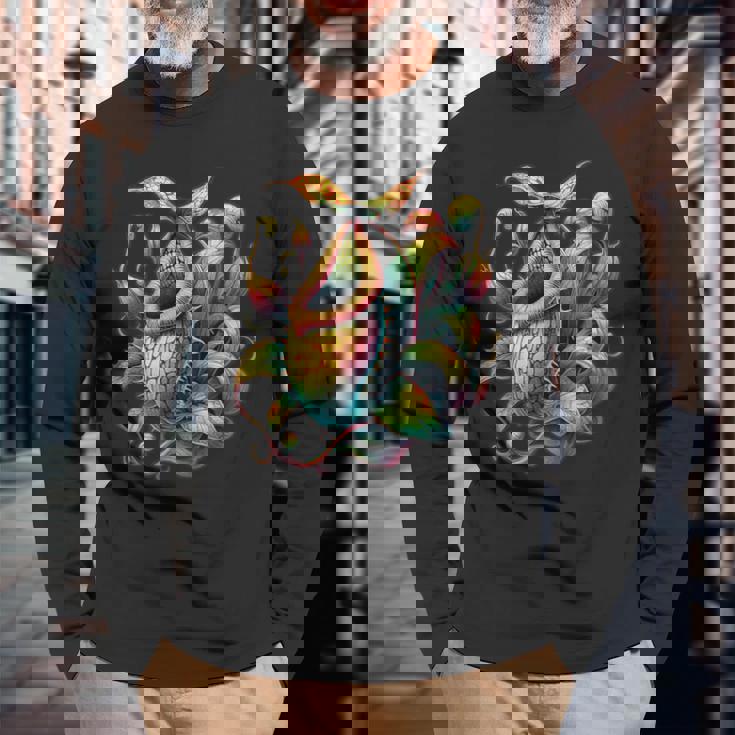 ヴィンテージ ネペンテス ピッチャー 植物ティー 食虫植物アート 長袖Tシャツ 高齢者への贈り物