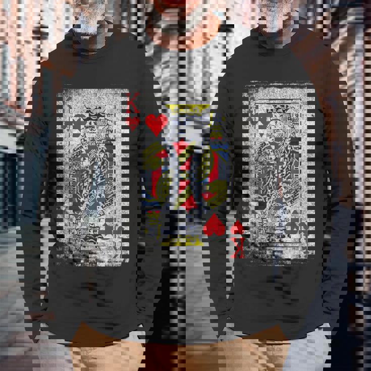 ヴィンテージ ハートのキングトランプ ハロウィン カジノ 長袖Tシャツ 高齢者への贈り物