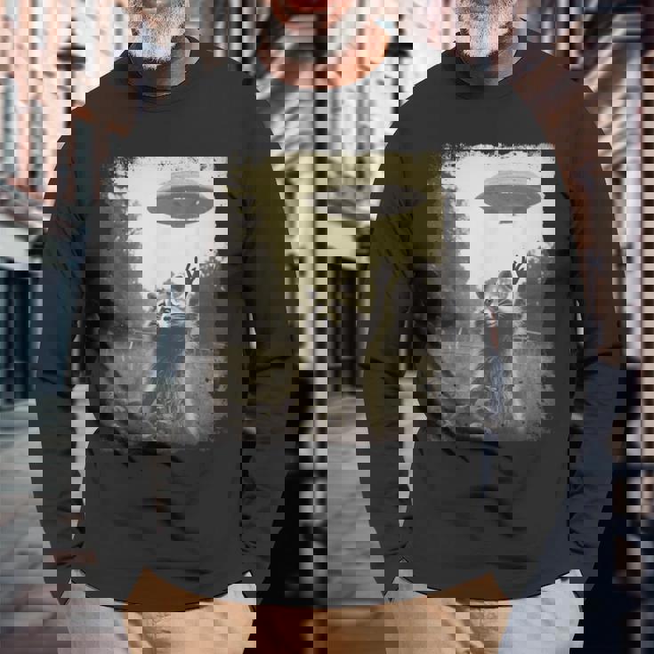 ヴィンテージ ヒップスター レトロ Hip Hop Uap ストリートウェア エイリアン 面白い Ufo ラクーン 長袖Tシャツ 高齢者への贈り物