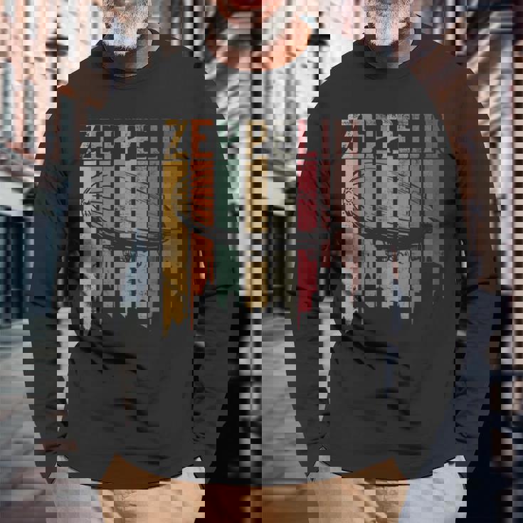 ヴィンテージ レトロ ツェッペリン 飛行船 アンティーク調 長袖Tシャツ 高齢者への贈り物