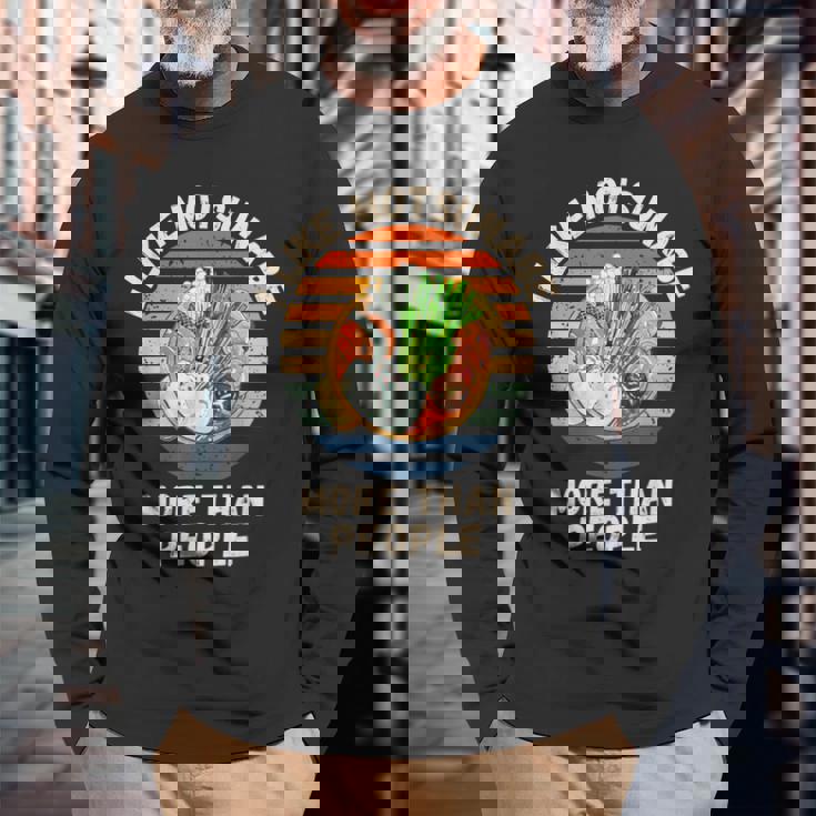 ヴィンテージ 人よりモツナベが好き レトロ もつ鍋 長袖Tシャツ 高齢者への贈り物