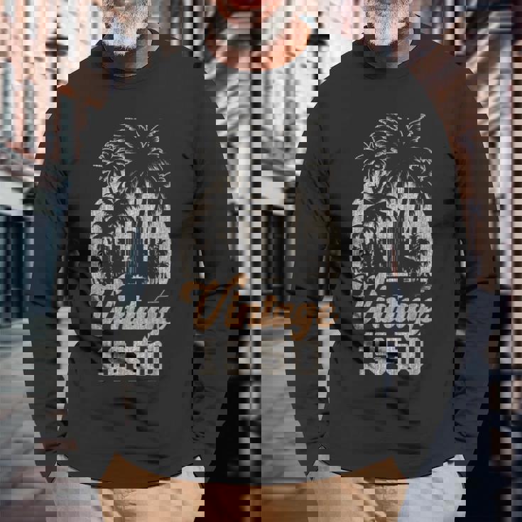 ヴィンテージ1950 パームツリー 75歳の誕生日 長袖Tシャツ 高齢者への贈り物