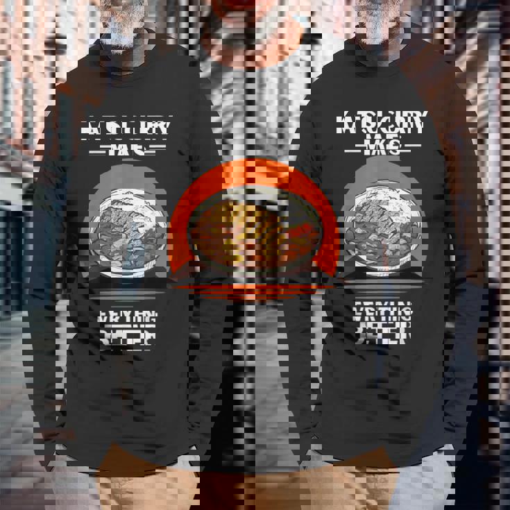 ヴィンテージかつカレーがすべてをより良くするレトロ。 長袖Tシャツ 高齢者への贈り物