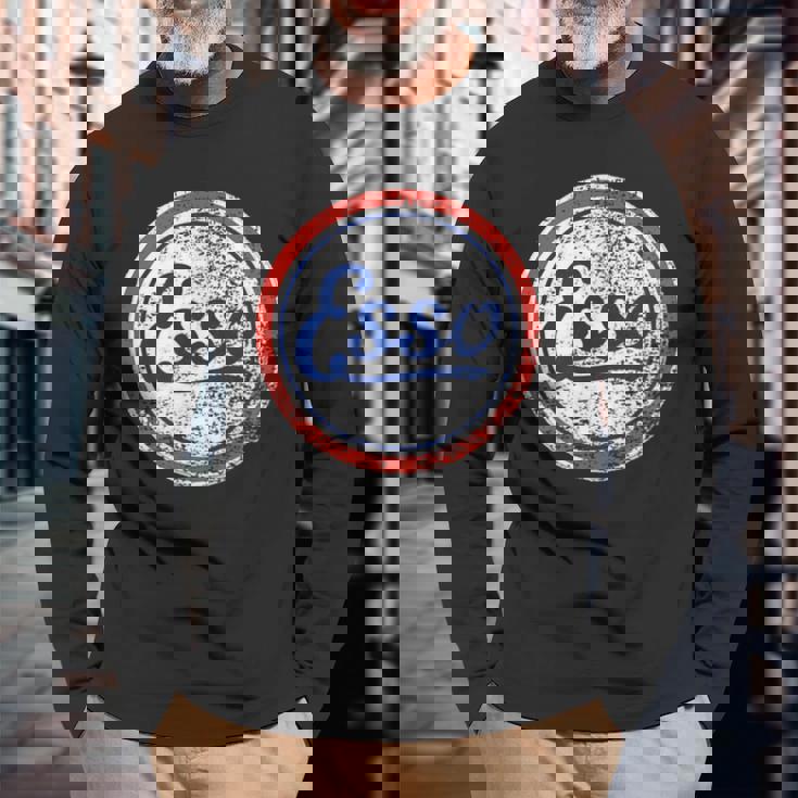 ヴィンテージカーessoガソリンスタンドメンズとレディース。 長袖Tシャツ 高齢者への贈り物