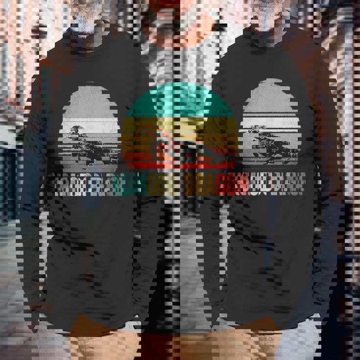 ヴィンテージコモドドラゴンシャツサンセット 長袖Tシャツ 高齢者への贈り物