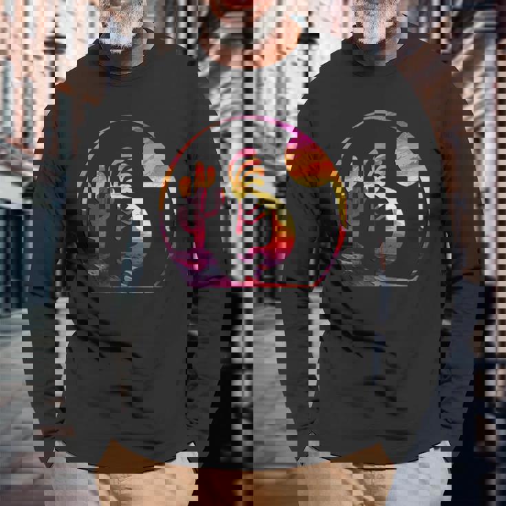 ヴィンテージネイティブアメリカンシンボル サンセット ココペリ 長袖Tシャツ 高齢者への贈り物