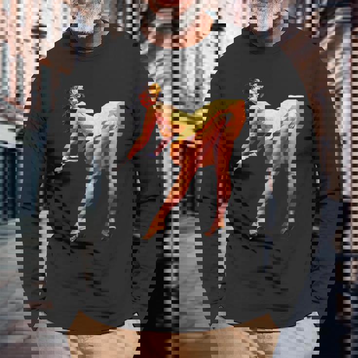 ヴィンテージピンナップガール、セクシードレス。メンズ、レディース。 長袖Tシャツ 高齢者への贈り物