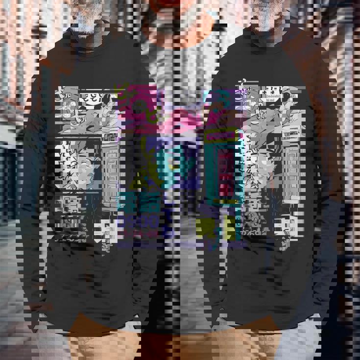 ヴィンテージ・アニメ・スタイル ミッドナイト・ジャパン・マンガ 長袖Tシャツ 高齢者への贈り物