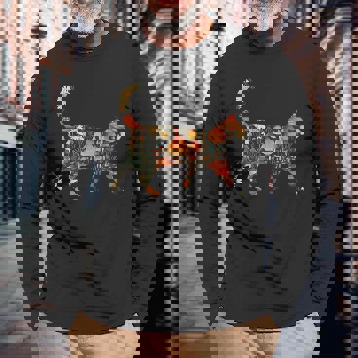 ヴィンテージ・シルエット きのこ草原 コタゴラス・キャット 長袖Tシャツ 高齢者への贈り物