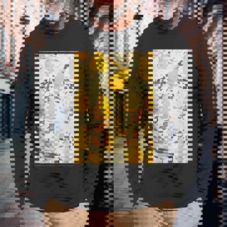 ヴィンテージ柄アート梨 長袖Tシャツ 高齢者への贈り物