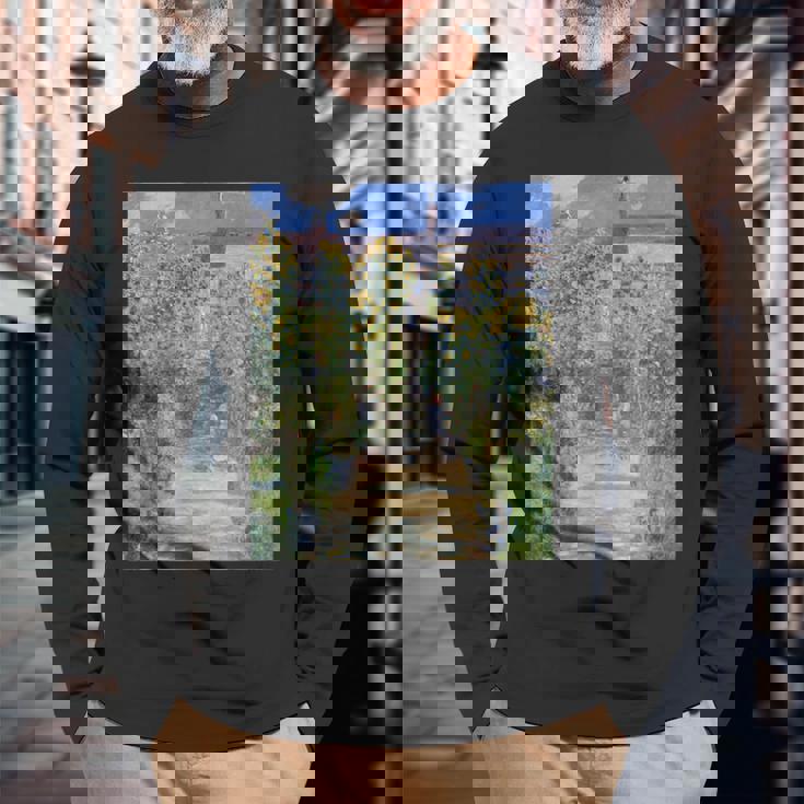 ヴェトゥイユの画家の庭／クロード・モネ（ビッグプリント）【世界の名画】Claude Monet 美術館アート 油絵 長袖Tシャツ 高齢者への贈り物