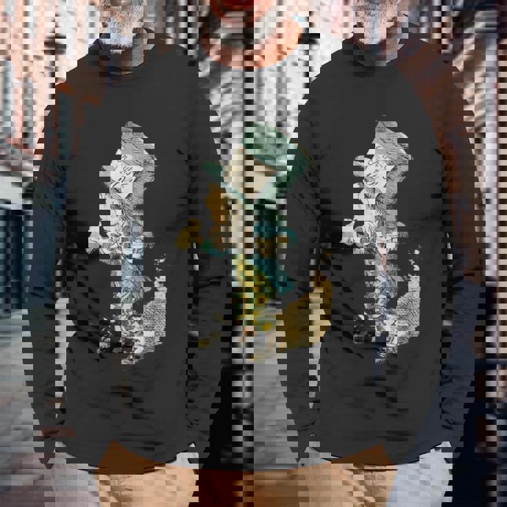 不思議の国のアリス マッドハッター ビンテージイラスト 長袖Tシャツ 高齢者への贈り物