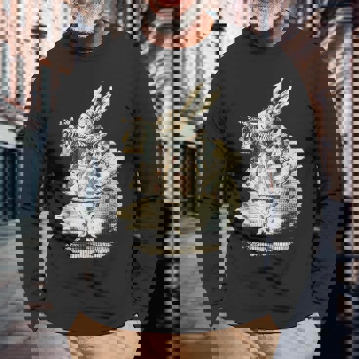 不思議の国のアリス 白ウサギ トランプデザイン 長袖Tシャツ 高齢者への贈り物