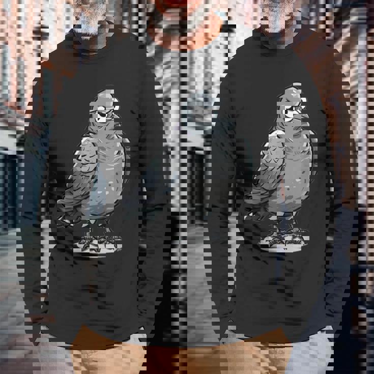 不機嫌そうなピジョン I カートゥーンピジョン 長袖Tシャツ 高齢者への贈り物