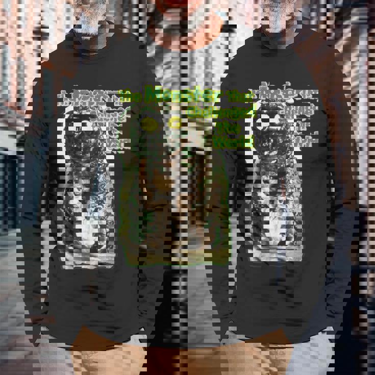 世界に挑んだヴィンテージクラシックホラーモンスター 長袖Tシャツ 高齢者への贈り物