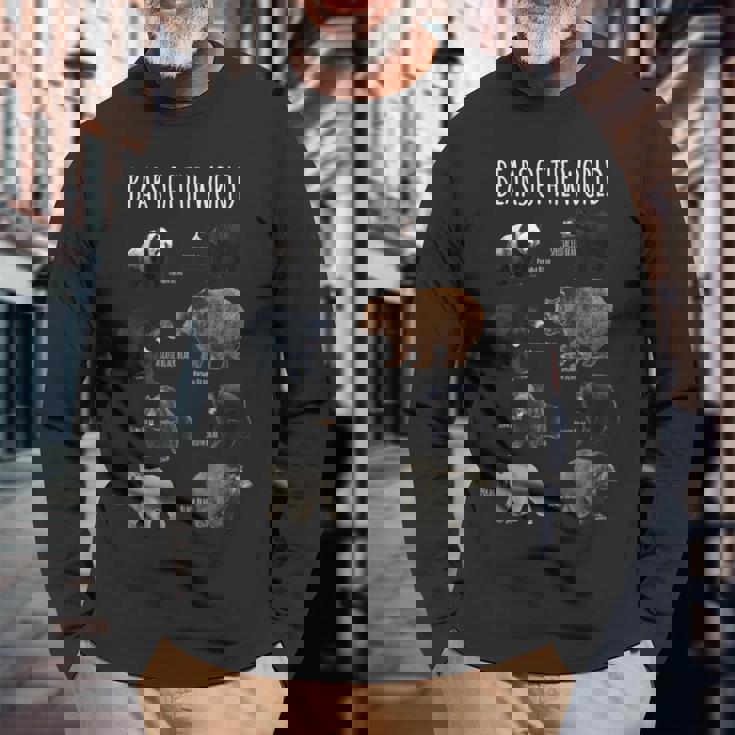 世界のクマ パンダ ポーラーグリズリー ブラック かわいいクマギフト 長袖Tシャツ 高齢者への贈り物