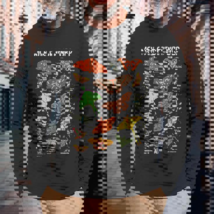 世界の蛾 昆虫昆虫 長袖Tシャツ 高齢者への贈り物