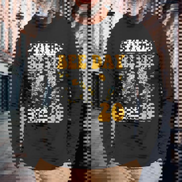 世界ミツバチの日 ミツバチ 長袖Tシャツ 高齢者への贈り物