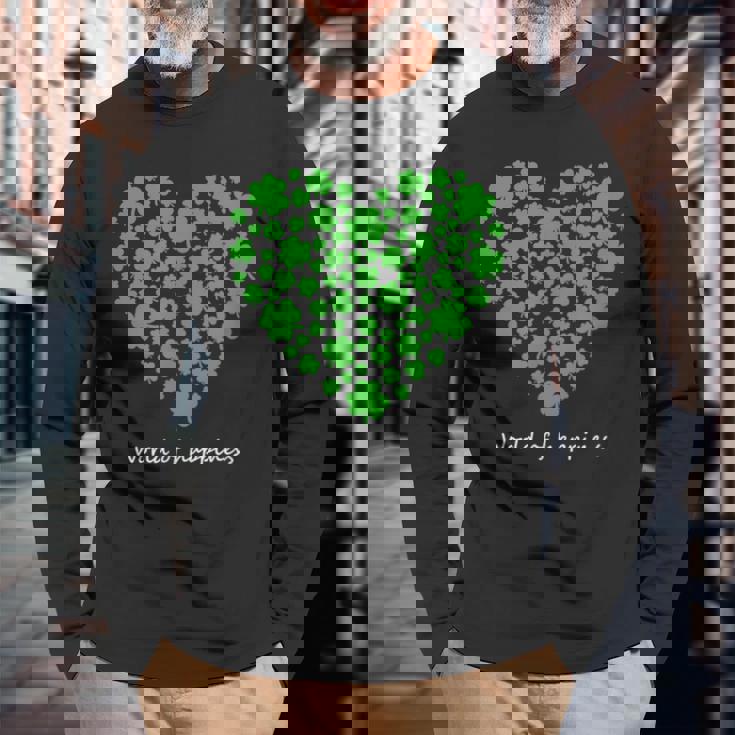 世界中の幸せを願う 可愛い ハート クローバー 反戦 平和 長袖Tシャツ 高齢者への贈り物