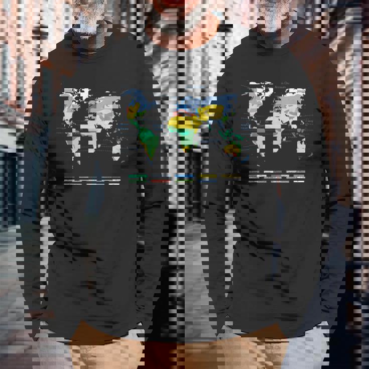 世界地図 気候帯 海名 英語語 長袖Tシャツ 高齢者への贈り物