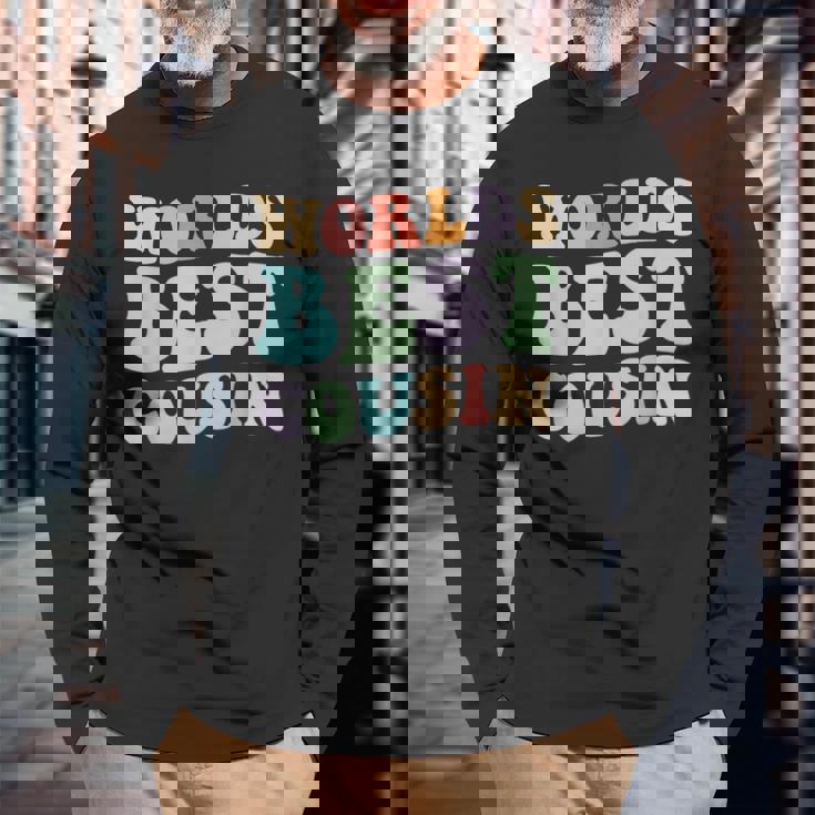 世界最高のいとこレトログラフィック – 楽しくカラフルないとこ 長袖Tシャツ 高齢者への贈り物
