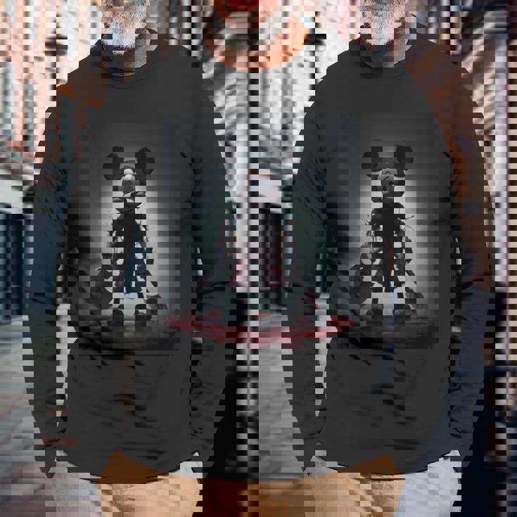 中世の武器 ミッキー怖いホラー 長袖Tシャツ 高齢者への贈り物