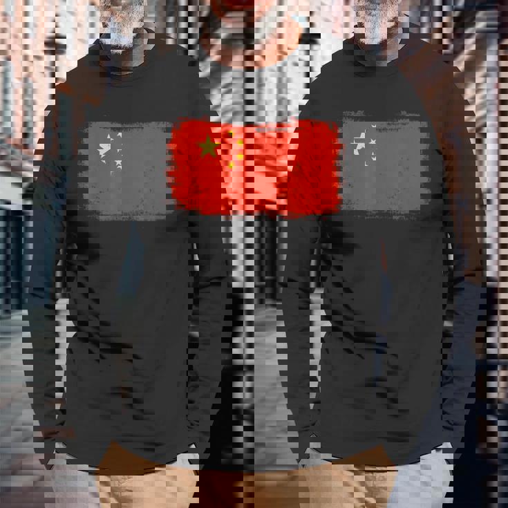 中国中国の国旗 長袖Tシャツ 高齢者への贈り物