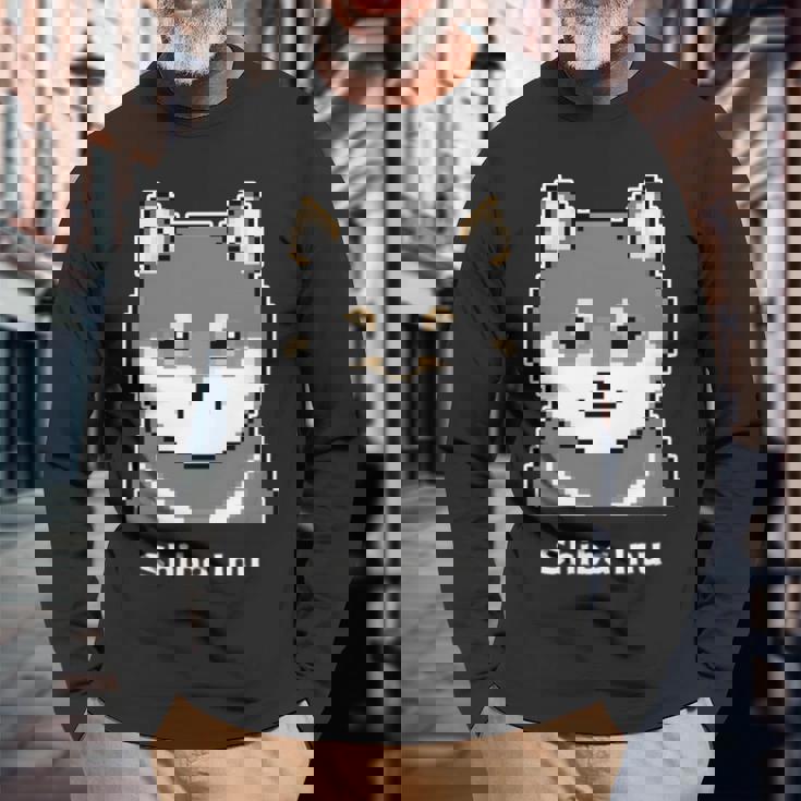 丸顔の黒柴さんのドット絵 長袖tシャツ 長袖Tシャツ 高齢者への贈り物