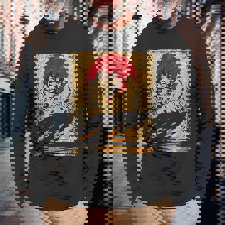 九尾の狐 日本のレトロアート 長袖Tシャツ 高齢者への贈り物