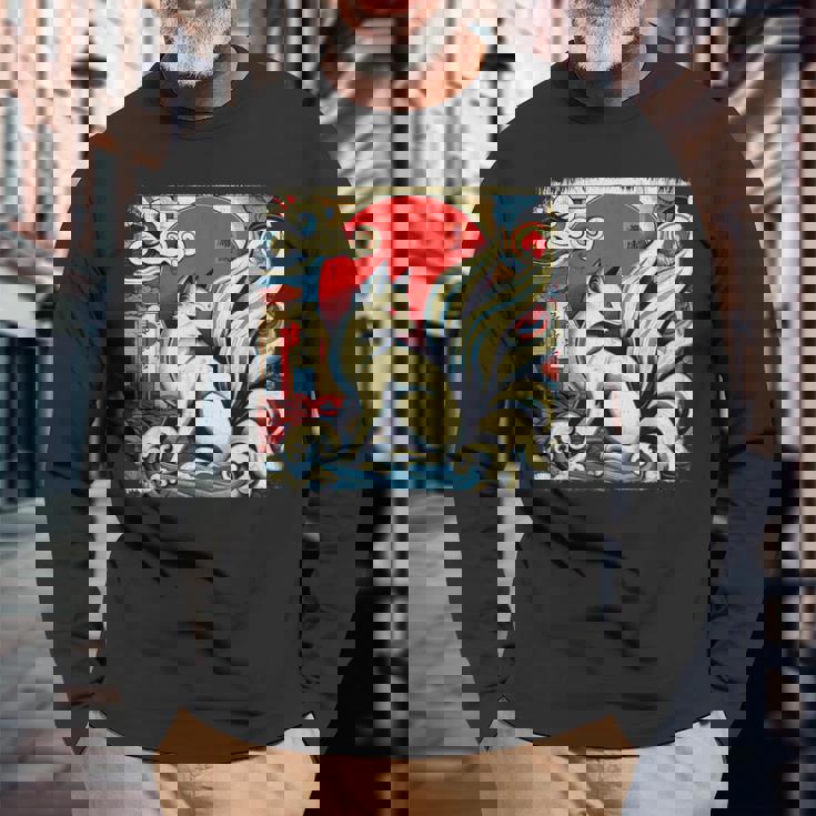 九尾狐 きつね 長袖Tシャツ 高齢者への贈り物