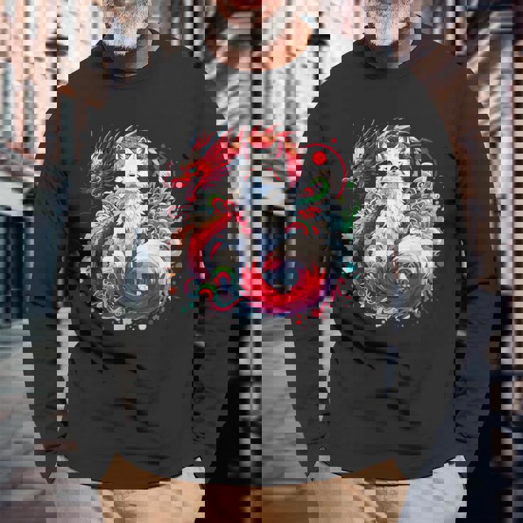 九尾狐 きつね竜 長袖Tシャツ 高齢者への贈り物