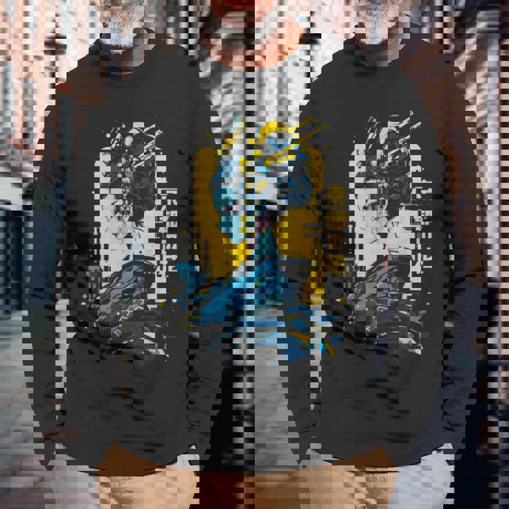 京の花、芸者イラスト サイバーパンク風 長袖Tシャツ 高齢者への贈り物