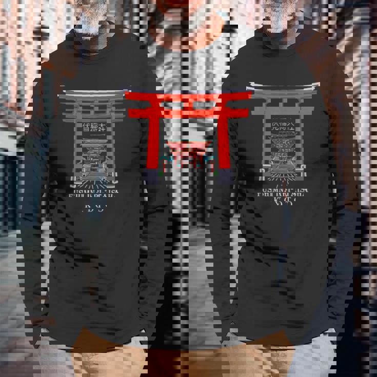 京都、日本、神社、伏見稲荷大社、ドローイング 長袖Tシャツ 高齢者への贈り物