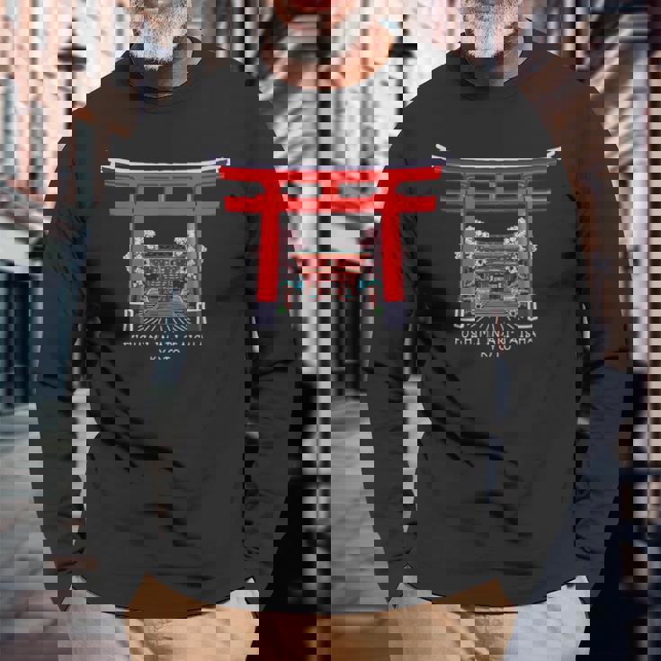 京都、日本、鳥居伏見稲荷大社、手描きデッサン 長袖Tシャツ 高齢者への贈り物