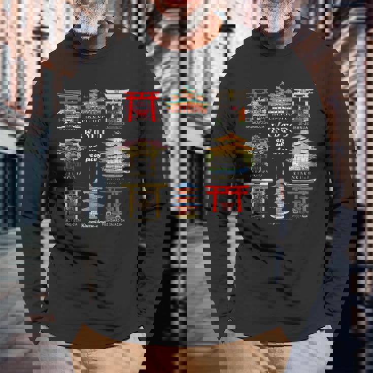 京都・伏見稲荷大社・平安神宮・下鴨神社・地主神社・御金神社・金閣寺・清水寺・二条城 長袖Tシャツ 高齢者への贈り物