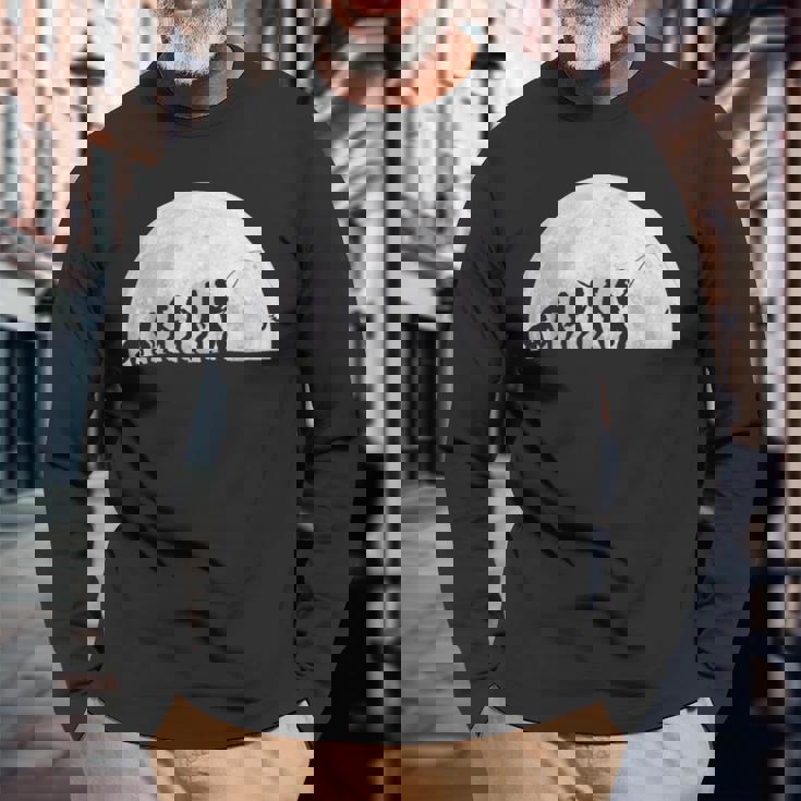 人類の進化 釣り竿 漁師 釣り人 面白い 釣り フィッシング 満月 サプライズ おもしろ アイデア 釣り 長袖Tシャツ 高齢者への贈り物