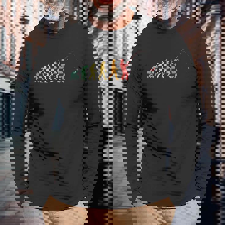 人類の進化 釣り竿 漁師 釣り人 面白い 釣りバカ フィッシング 漁師 海 川 船 おもしろ 釣り堀 趣味 釣り 長袖Tシャツ 高齢者への贈り物