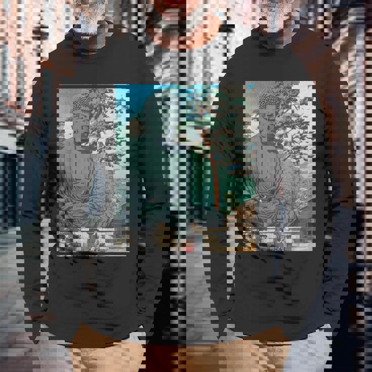 仏 大仏像 仏教 禅 瞑想 長袖Tシャツ 高齢者への贈り物