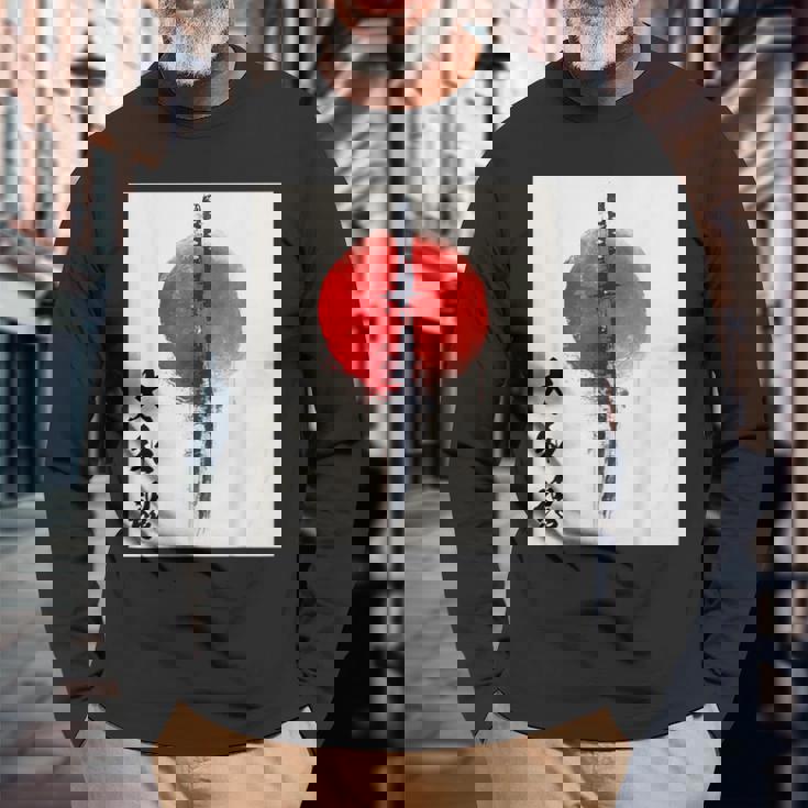 侍 日本魂 忍者 日本刀 長袖Tシャツ 高齢者への贈り物