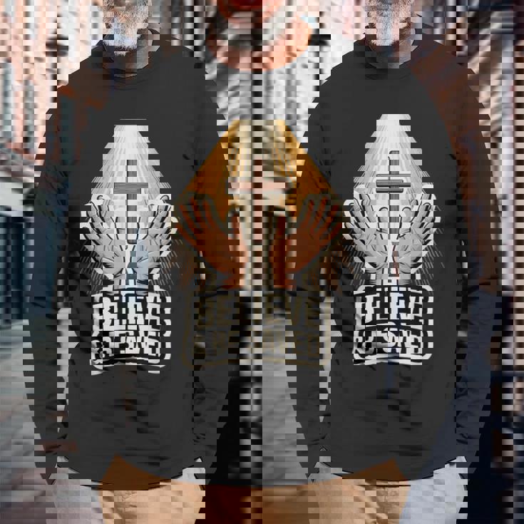 信じて救われる 長袖Tシャツ 高齢者への贈り物