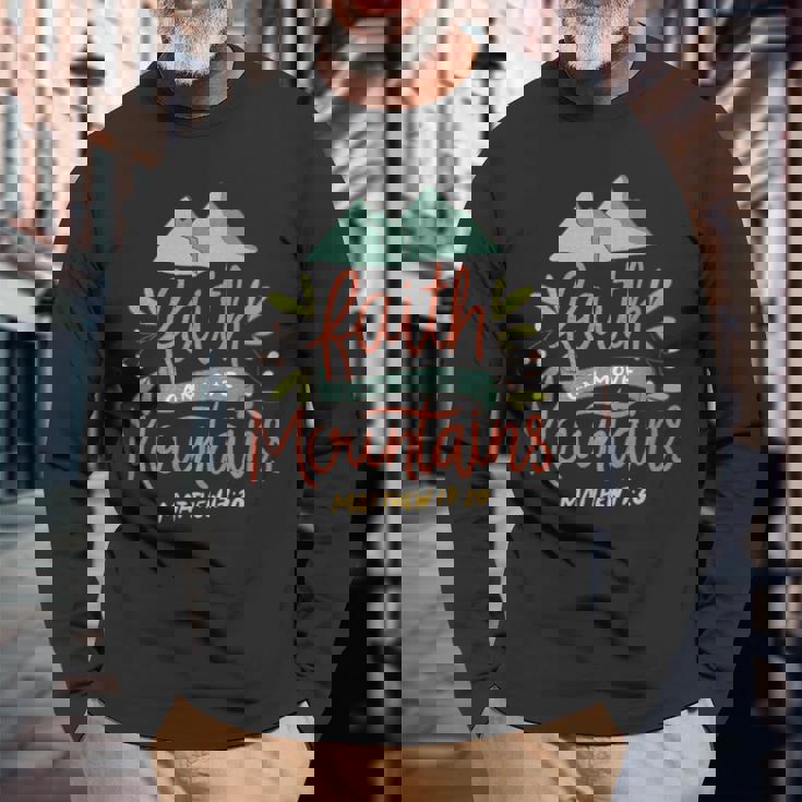 信仰 山を動かす 聖書教会 イエス・キリスト 長袖Tシャツ 高齢者への贈り物