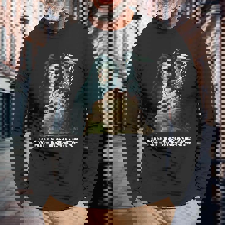 修道女虐殺サバイバルホラーゲームマニアック 長袖Tシャツ 高齢者への贈り物