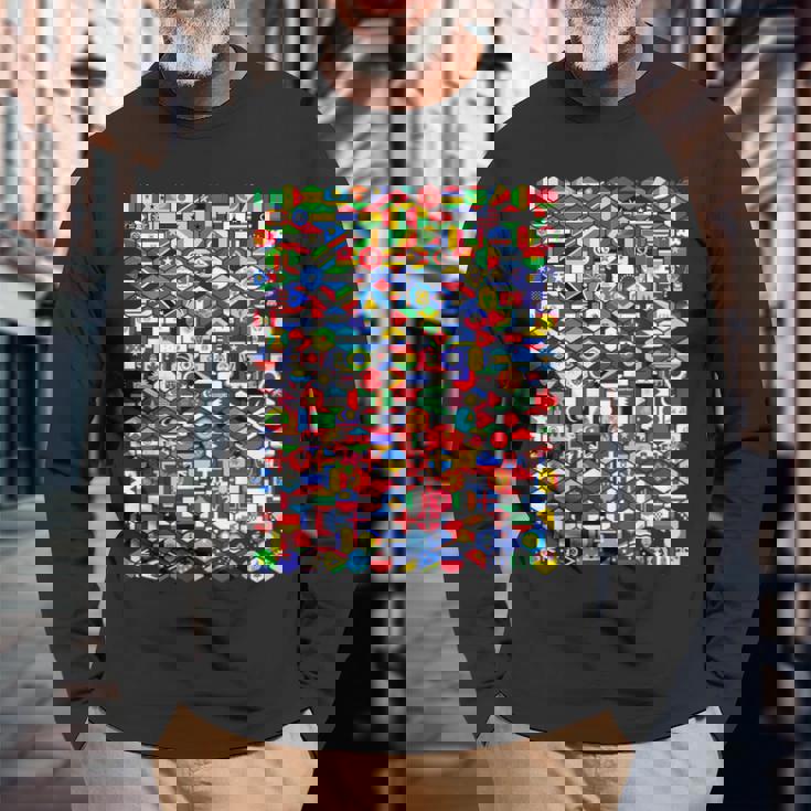 六角形の世界旗、国旗tシャツ 長袖Tシャツ 高齢者への贈り物