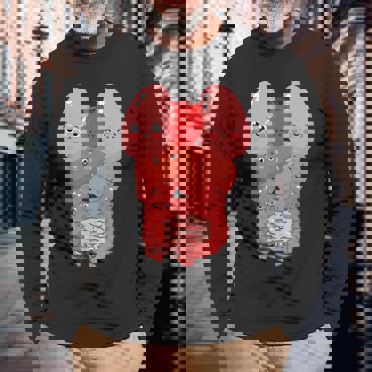 内臓 面白い 人体 解剖学 微笑 長袖Tシャツ 高齢者への贈り物