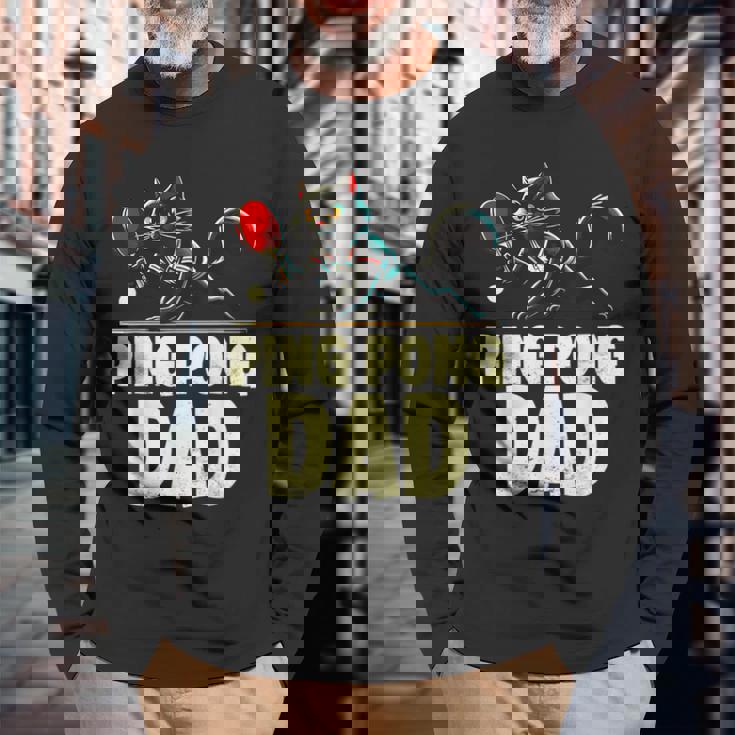 卓球 黒猫パパピンポン 黒猫ピンポン 長袖Tシャツ 高齢者への贈り物