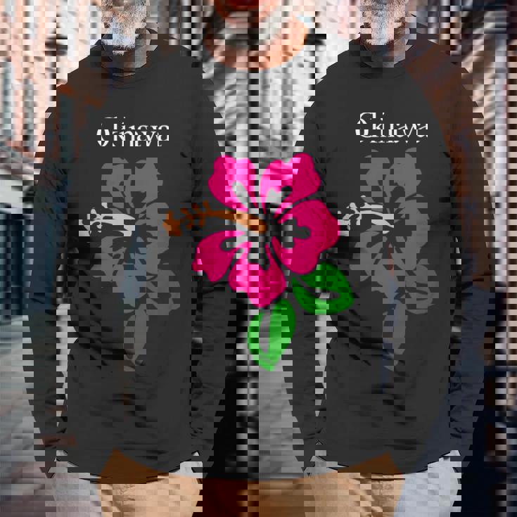 南国沖縄島パラダイス ハイビスカス アートイラスト 長袖Tシャツ 高齢者への贈り物