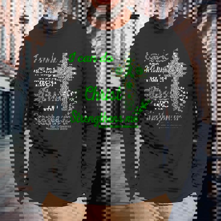 双極性障害啓発 双極性障害 戦士 キリスト 長袖Tシャツ 高齢者への贈り物